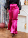 ONTINVA Curve Women‘s Fuchsia Elastic Satin Flare Pants Shiny