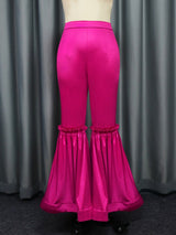 ONTINVA Curve Women‘s Fuchsia Elastic Satin Flare Pants Shiny