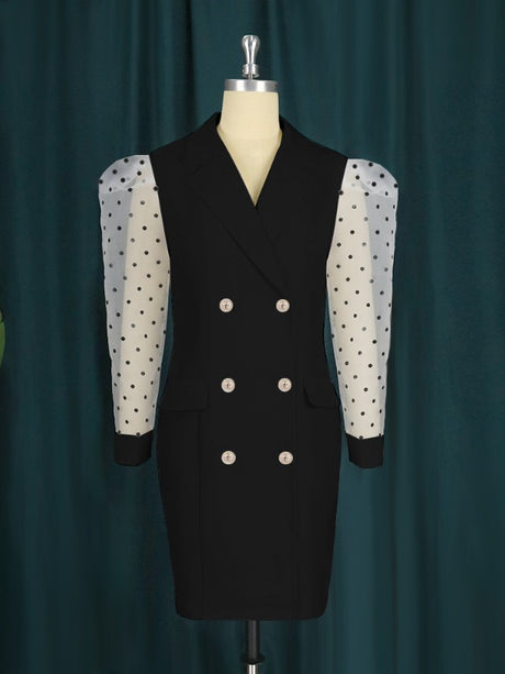 AOMEI Dots Tulle Sleeve Elegant Blazer Dress Mini