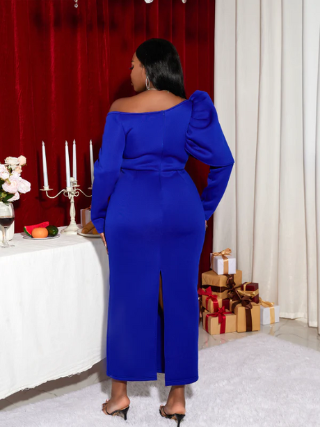 ONTINVA Off Shoulder Long Sleeve Blue Maxi Bodycon Dresses